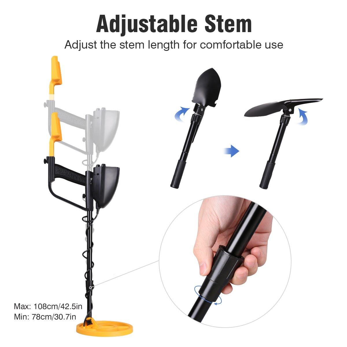 Golden metal detector Mega Detector Set with headset and shovel