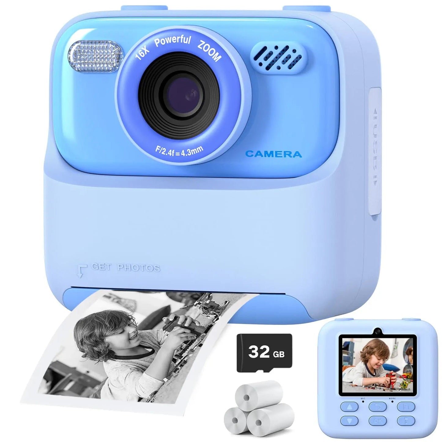 Appareil Photo Instantané Enfants Coloré avec Selfie HD et 32GB de Mémoire