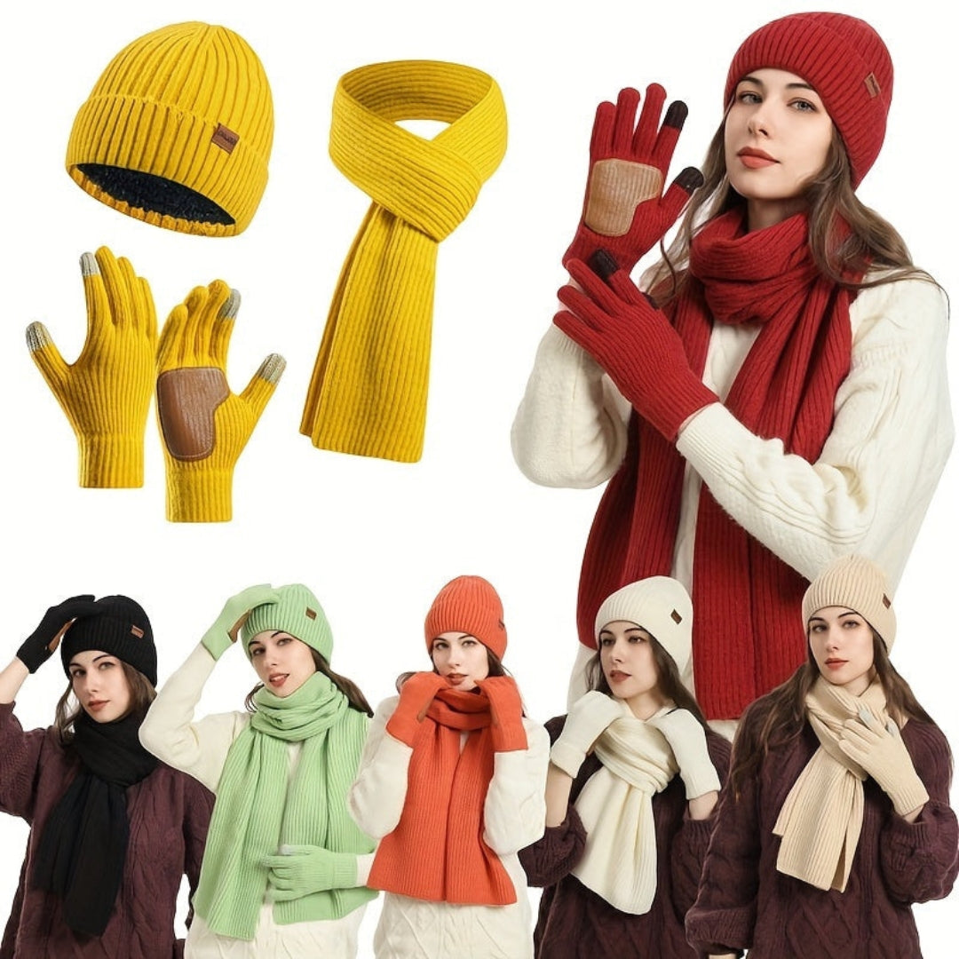 Ensemble Hiver Tricoté 3 Pièces Chaud et Confortable