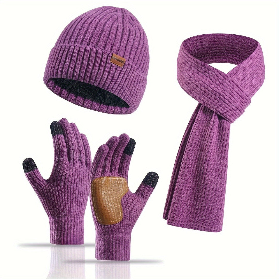 Ensemble Hiver Tricoté 3 Pièces Chaud et Confortable