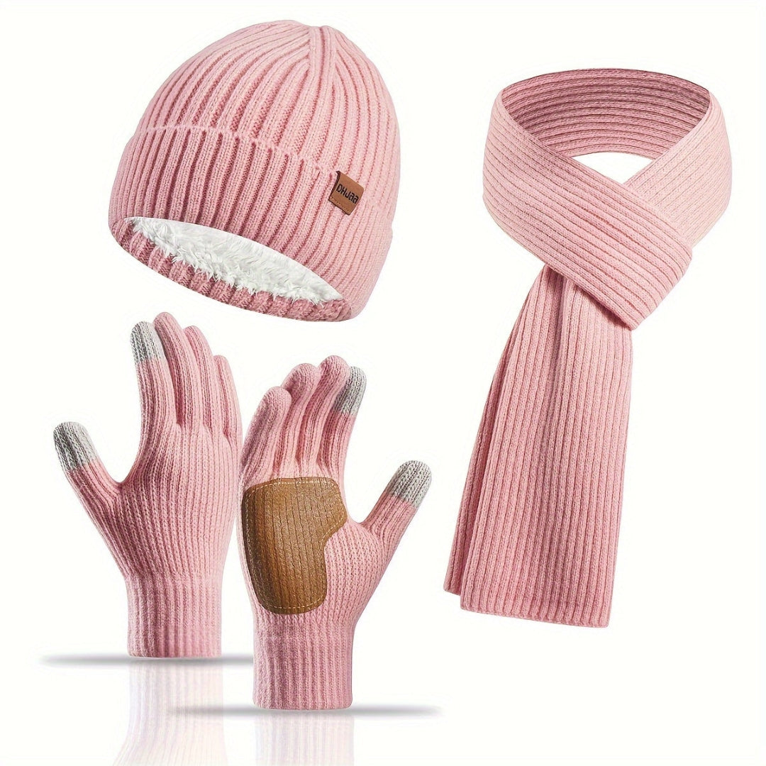 Ensemble Hiver Tricoté 3 Pièces Chaud et Confortable