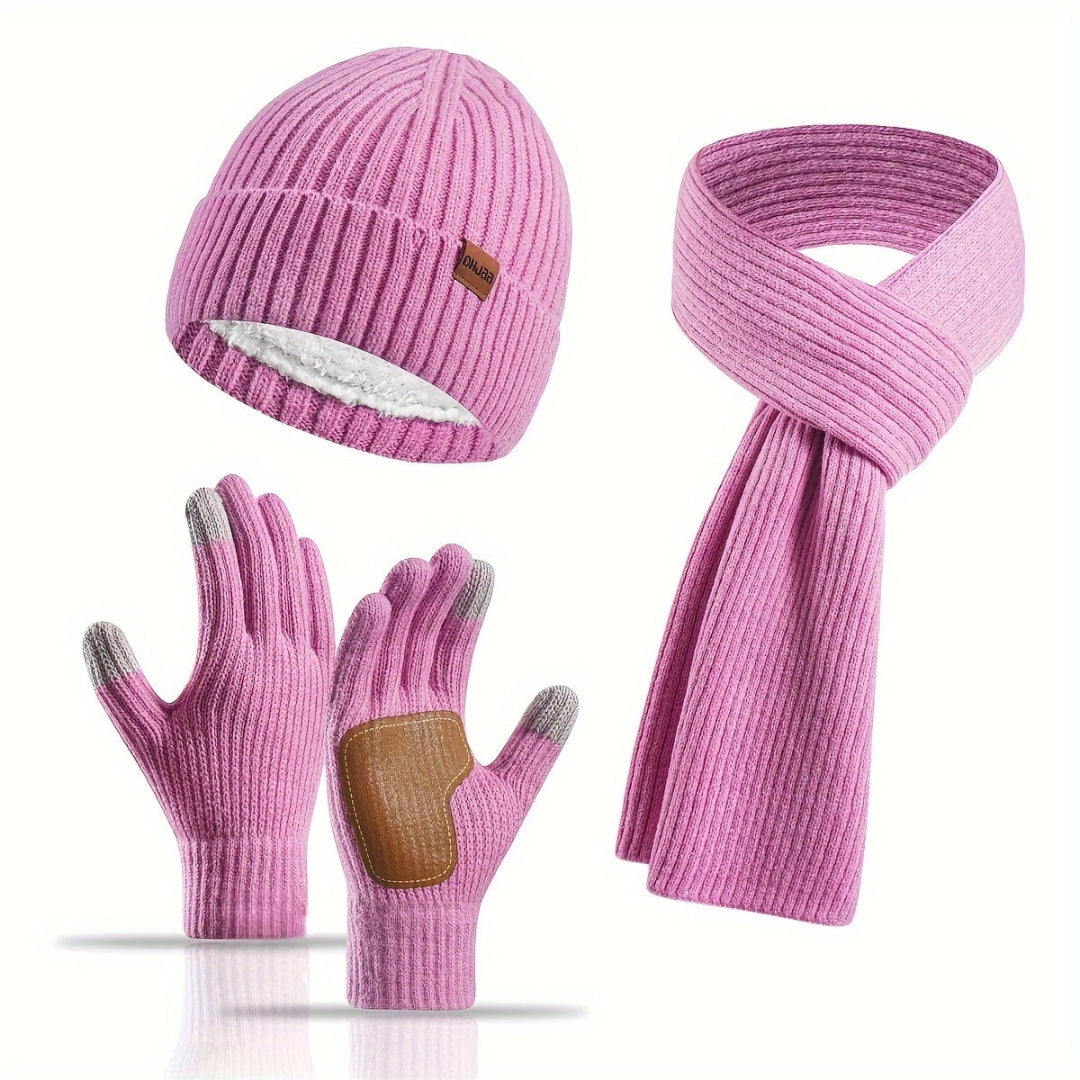 Ensemble Hiver Tricoté 3 Pièces Chaud et Confortable