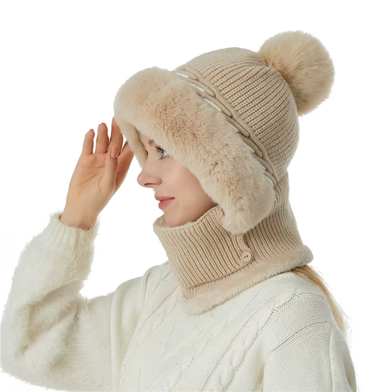 Bonnet Écharpe Polaire 2 en 1 Doux et Chaud