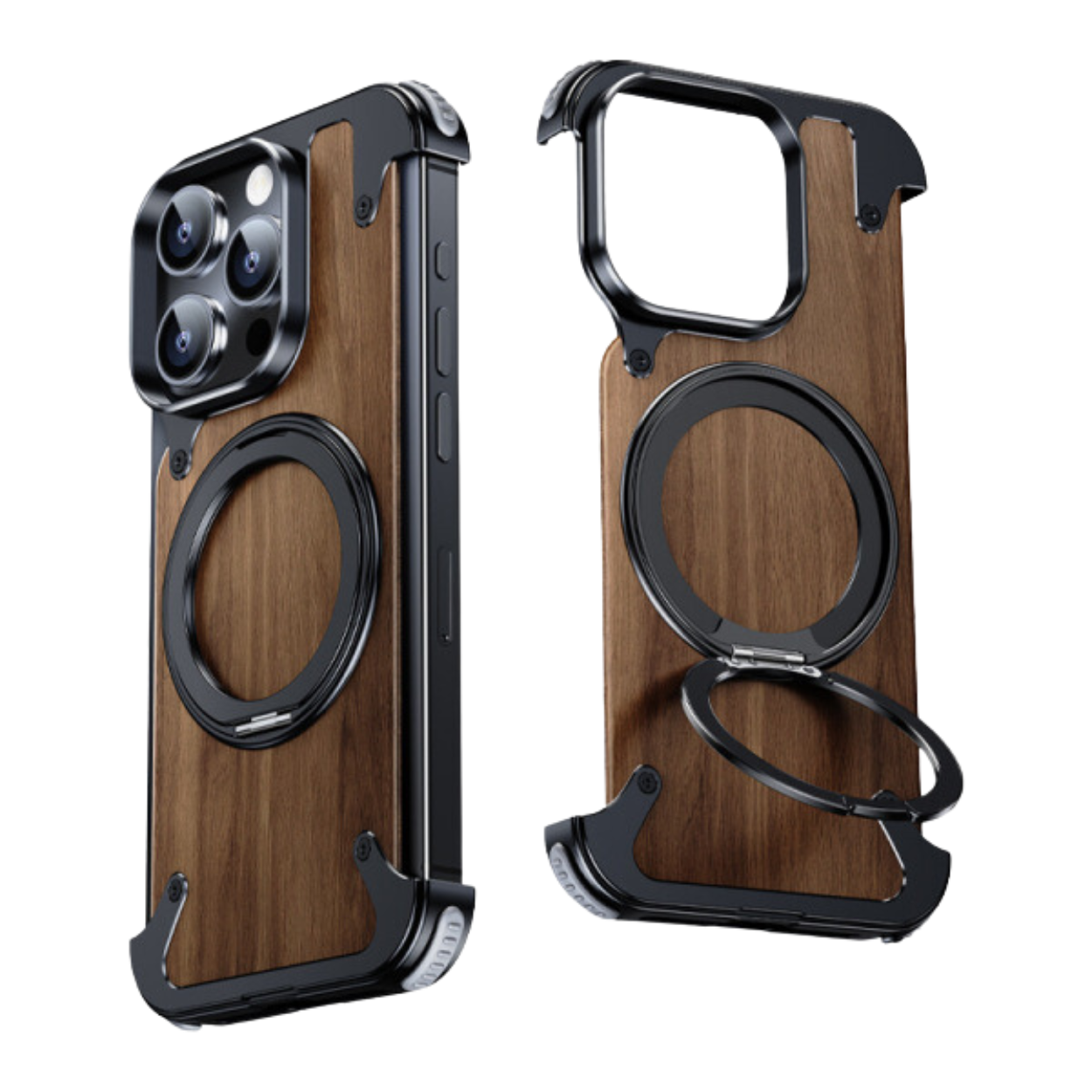 Coque iPhone en Bois Naturel avec Support Rotatif