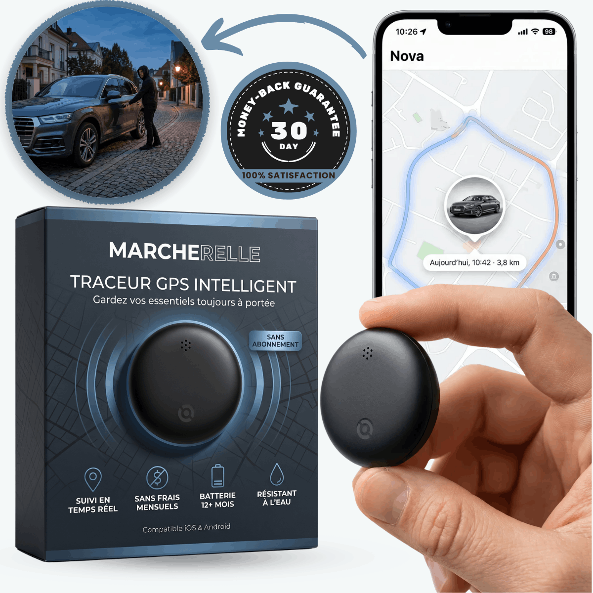 Marcherelle – Traceur GPS Sans Abonnement | Compatible Android & iOS