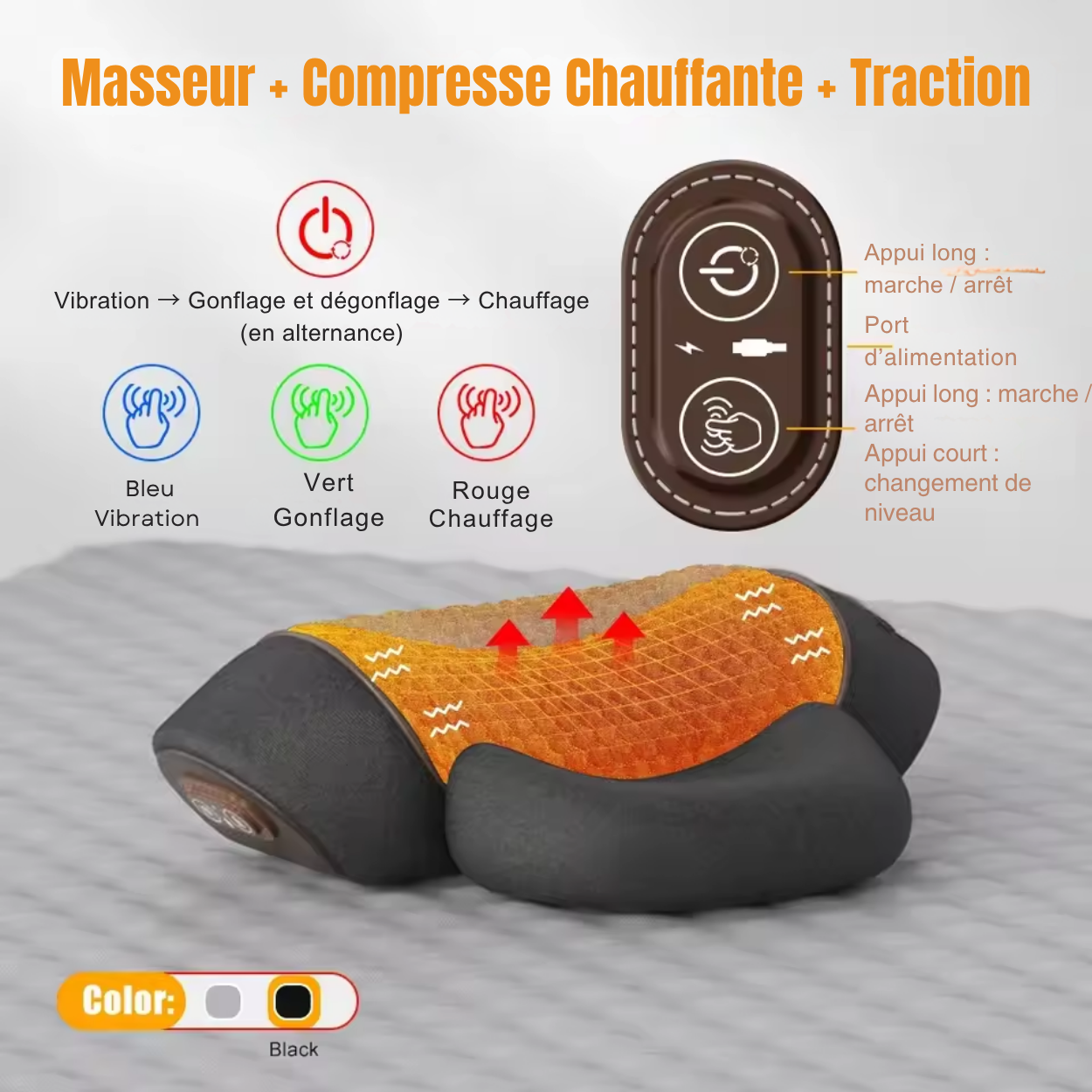 Oreiller Cervical Chauffant avec Massage pour Soulager les Tensions
