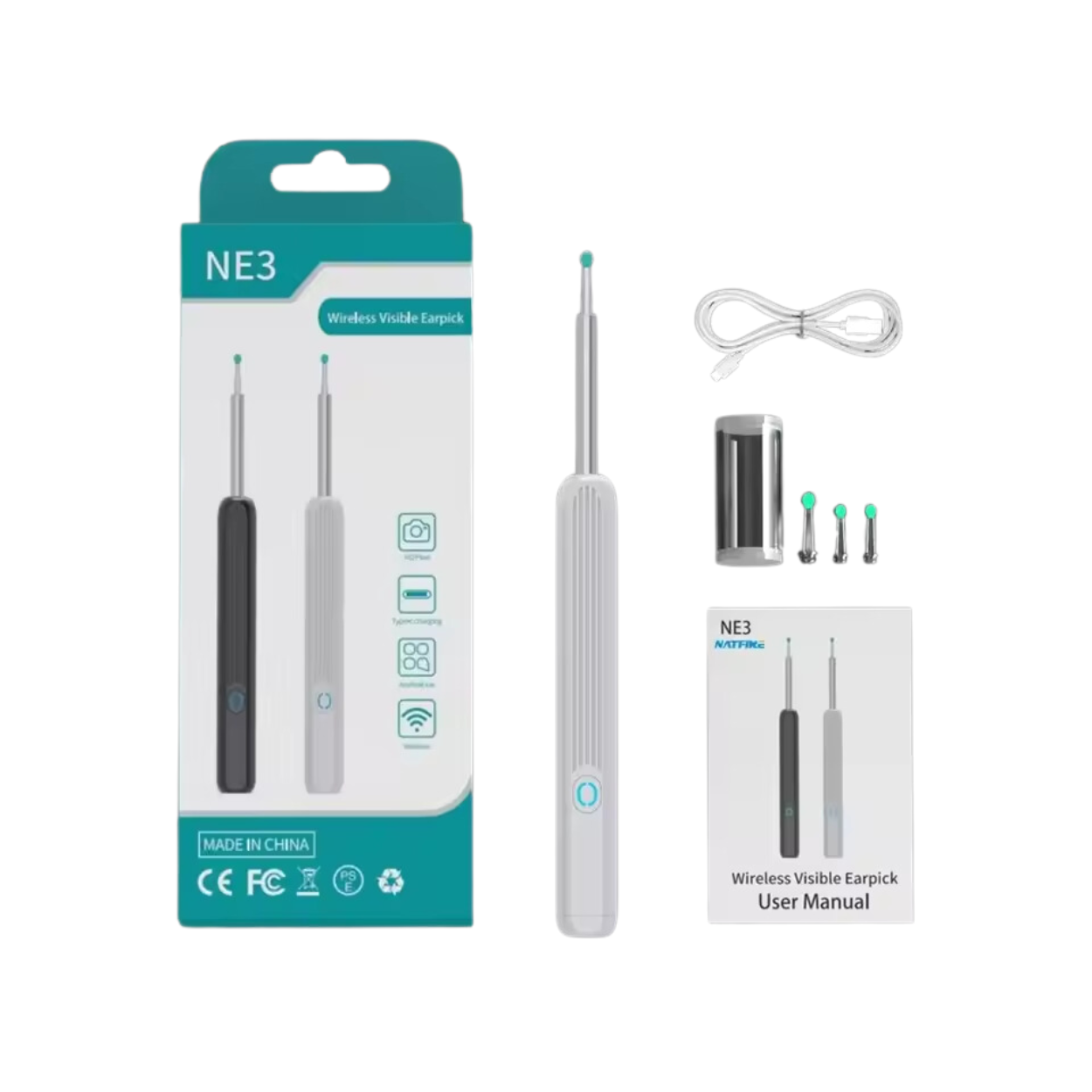 Otoscope Réchargeable avec Écran LED pour Nettoyage d'Oreilles Précis