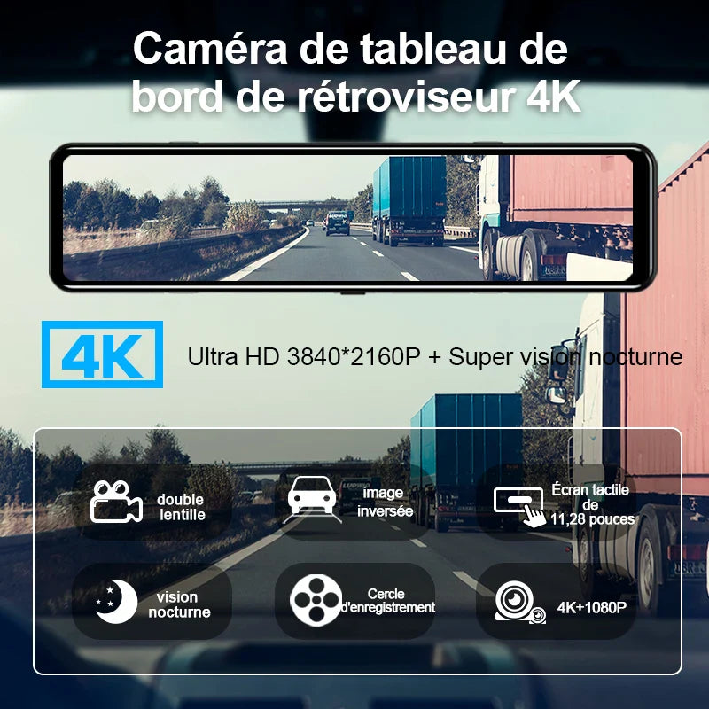 Rétroviseur Caméra 4K Intégrant GPS et Enregistrement