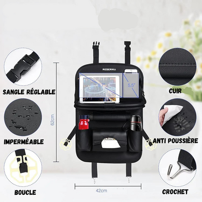 Support de siège auto avec plateau repliable en cuir