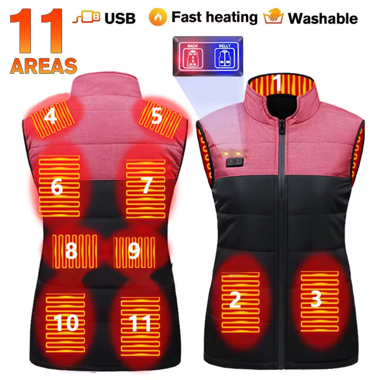 Gilet Chauffant Électrique avec Chauffage Réglable