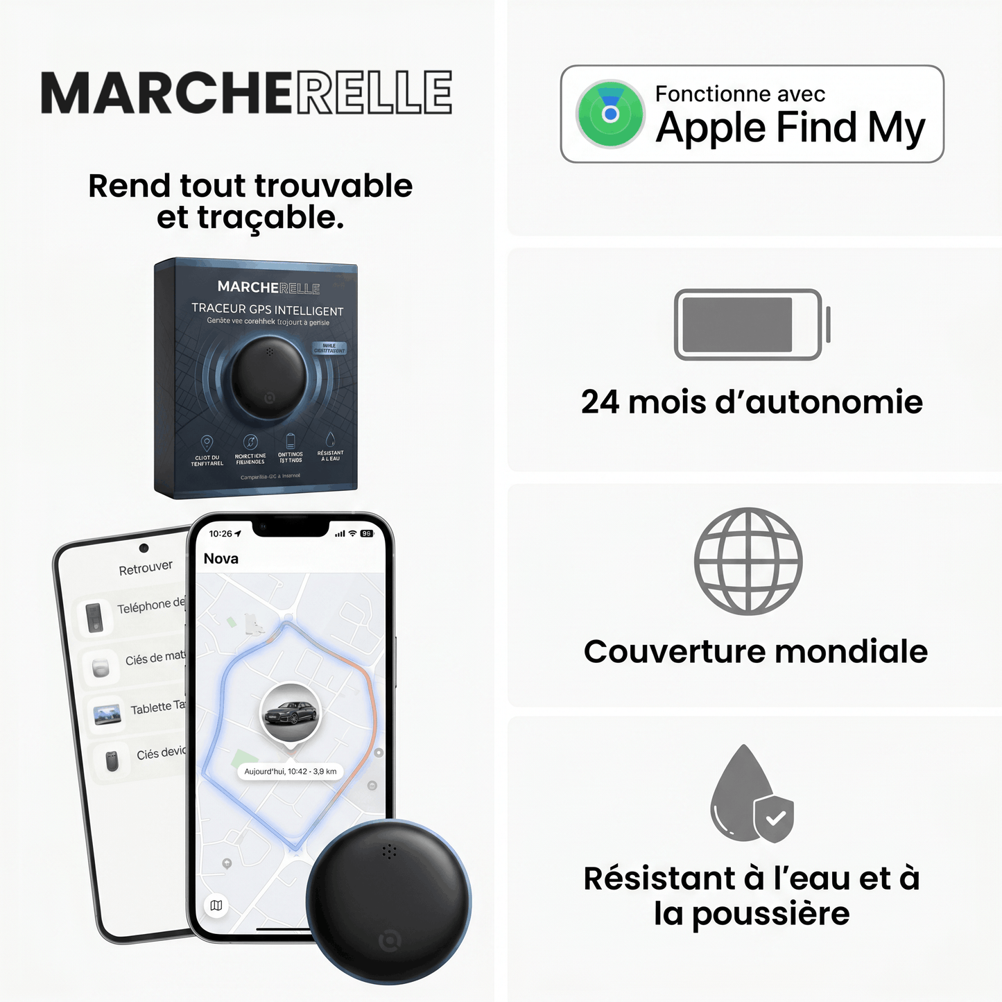 Marcherelle – Traceur GPS Sans Abonnement | Compatible Android & iOS
