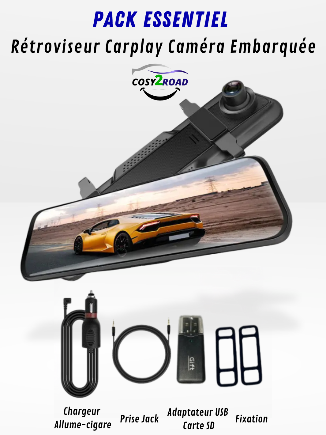 Rétroviseur Caméra 4K Avant/Arrière avec CarPlay et Enregistrement