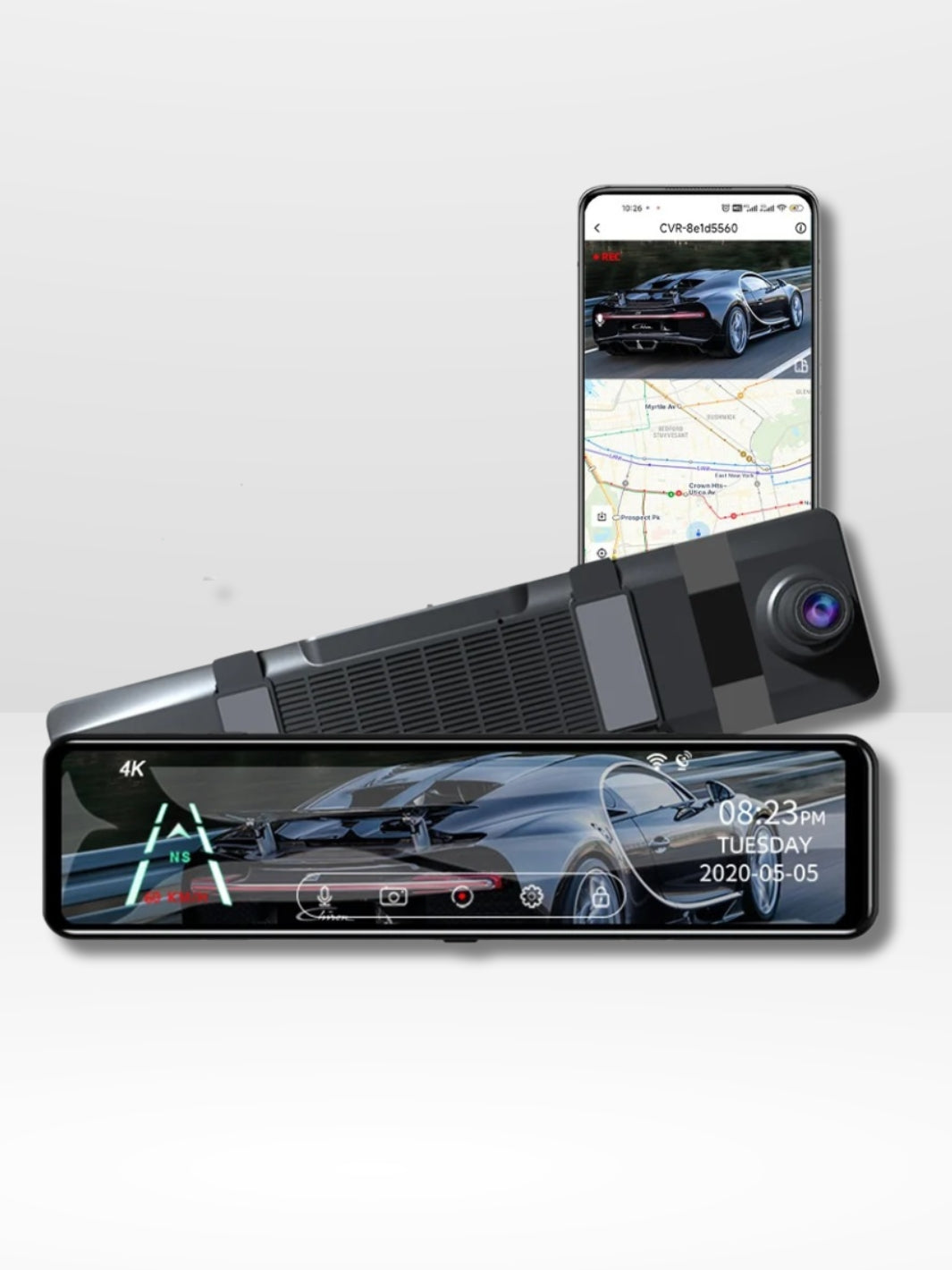 Rétroviseur Caméra 4K Intégrant GPS et Enregistrement